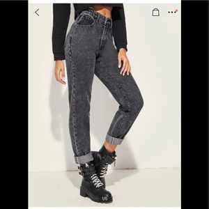 SHEIN gray acid wash mom jeans